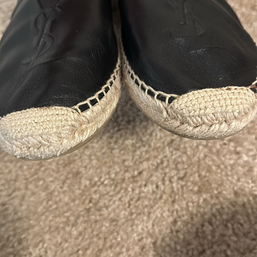 Saint Laurent Logo black leather espadrilles Sz 39 - Picture 10 of 12
